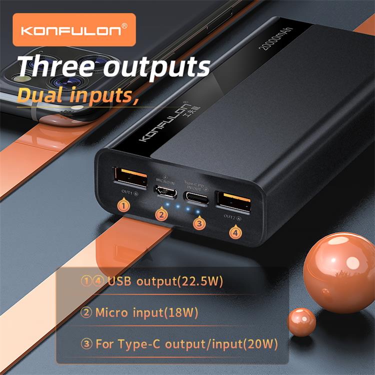 KONFULON--20000mAh 22.5w fast charge power bank     A16Q PD & QC 3.0