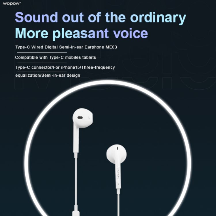 WOPOW-Type-C wired digital Semi-in-ear earphone-ME03