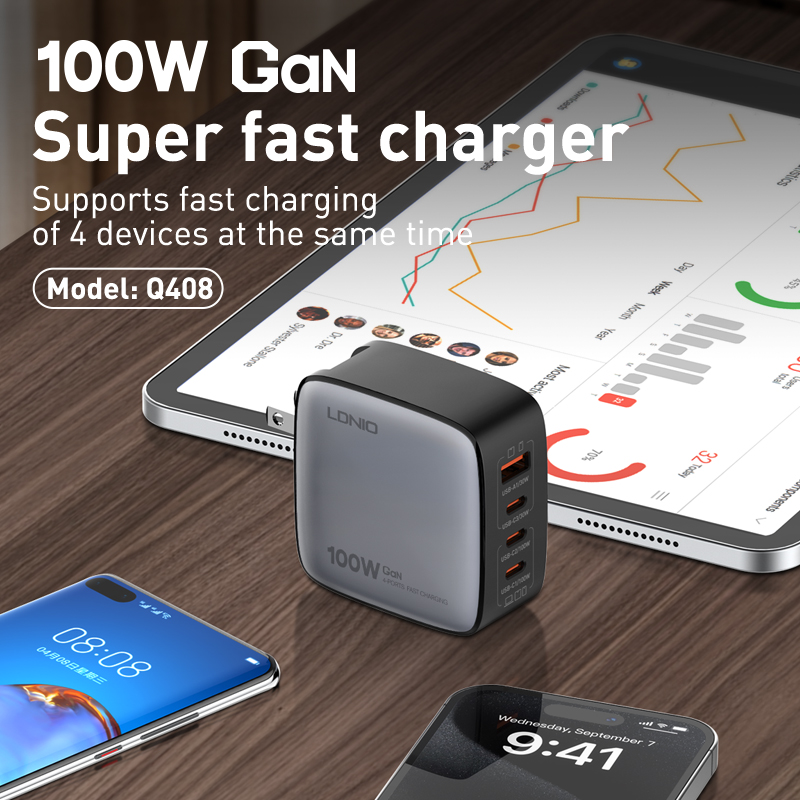 LDNIO-100W Gan SUPER FAST CHARGER-SUPPORTS FAST CHARGING OF 4 devices at the same time