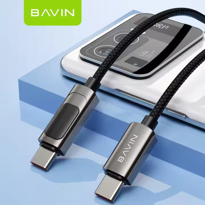 BAVIN CB255 factory wholesale flexible nylon braided led digital display type c 60w super fast charging data cable