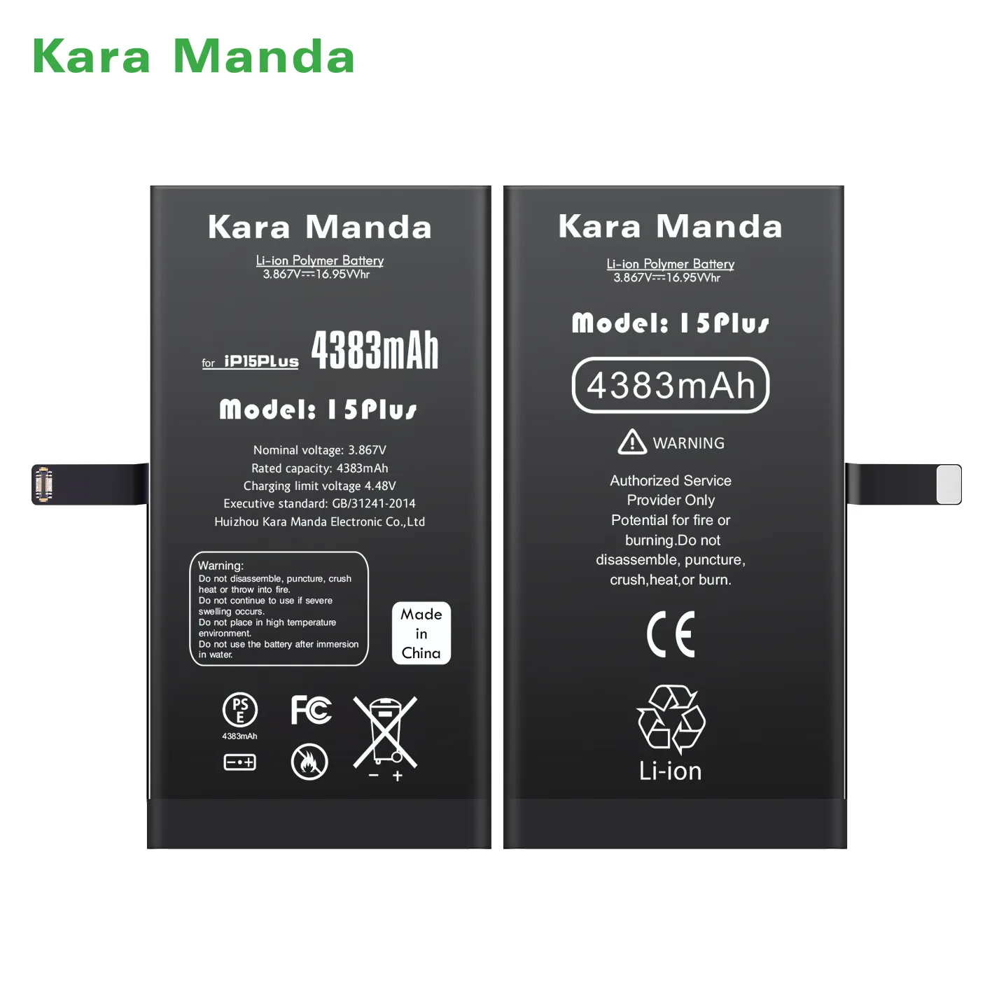 Kara Manda New Ti PCB Replacement Battery 4383mAh Wholesale Phone Battery for iPhone 15 Plus Battery