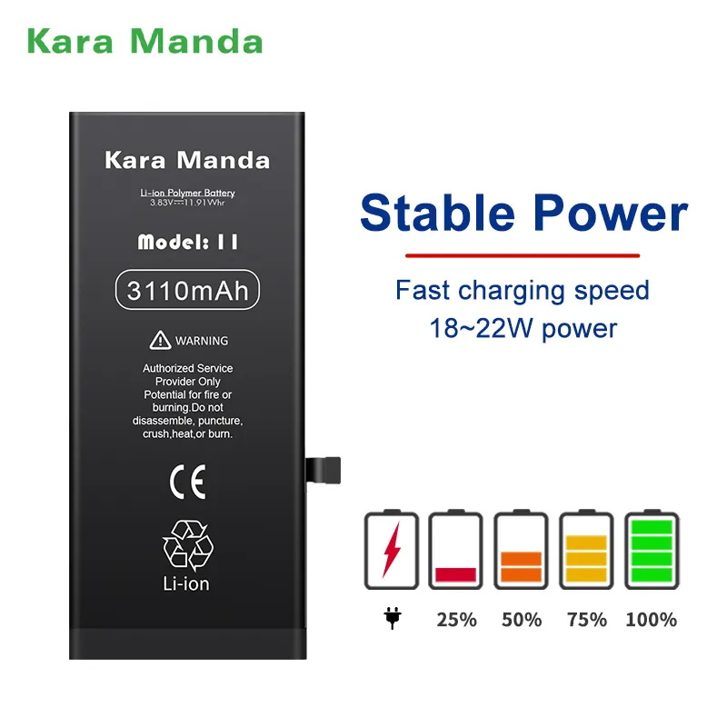 KaraManda OEM ODM Mobile Phone Battery for iPhone 5 5s Se 6 6s 7 8 Plus X Xr Xs 11 12 13 14 Pro Max Se2 Cell Phone Battery