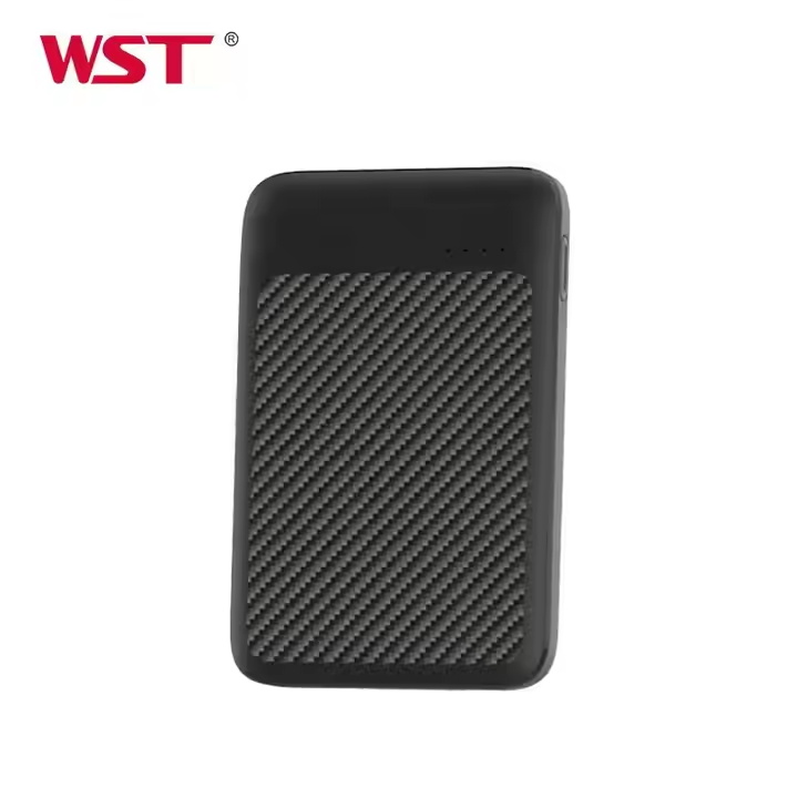 .WST Mini Portable Power Bank Ultra Slim Phone Charger Pocket Carbon Fiber Pattern 5000mah Power Bank
