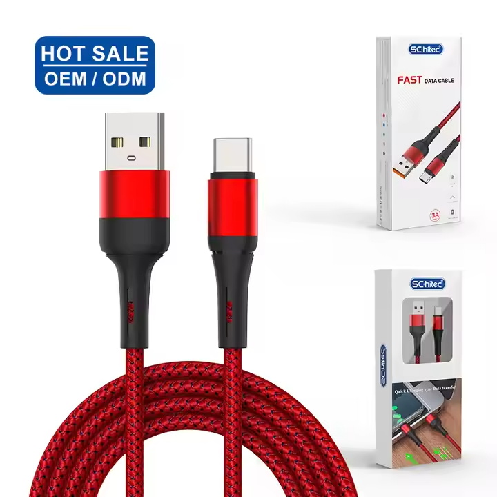 Schitec Factory ODM OEM 1m 3.3ft nylon braided usb type c cable charging fast usb cable for mobile device charging
