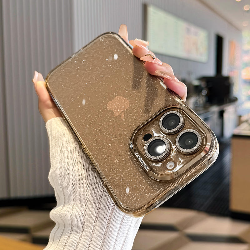 Luxury Shockproof Lens Glass Transparent Phone Case For iPhone 16 15 Pro Max Bling Bling Acrylic Hard Mobile Cover Funda Coque