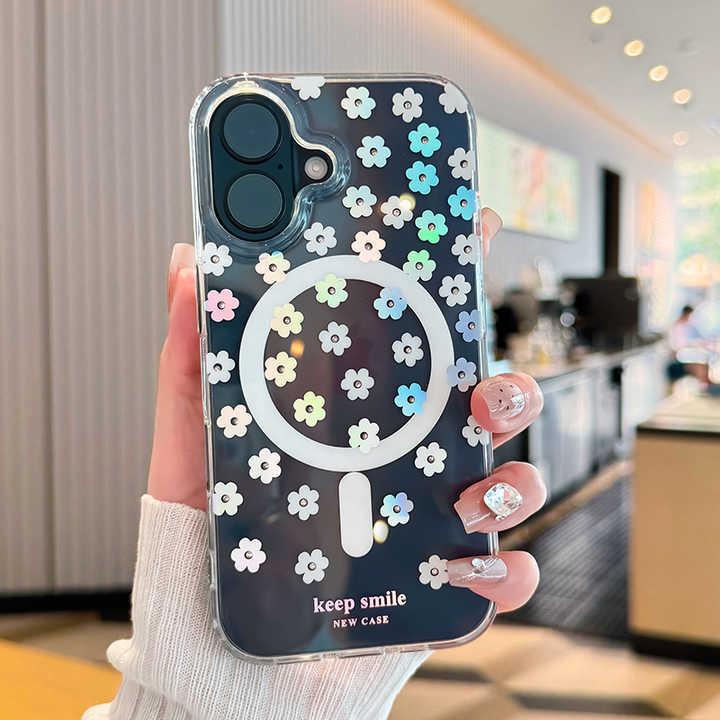 New Arrival Silicone Strong Magnet Phone Case For iPhone 16 15 14 13 Pro Max Laser Flower Design Mobile Phone Covers Fundas