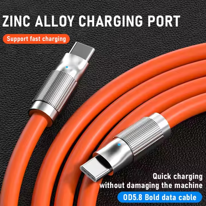Soft Silicone Materials 60W To 100W 6A Super Fast Charge Type C Cable Fast Charging Usb C To C Cable