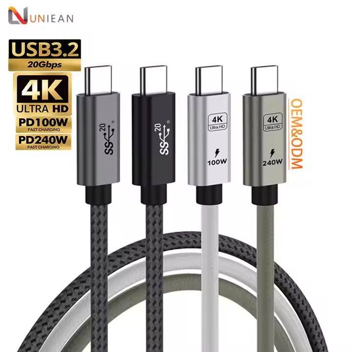 UNIEAN 240w Wholesale 2M 3M USB 3.2 Cable 5A Type C Usb Fast Charging Cable Data Cables For iphones 15 pro max to Android