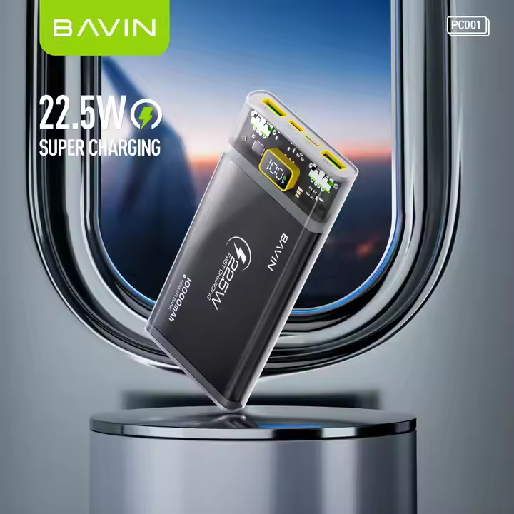 BAVIN custom slim home fast charging 22.5w usb transparent 10000mah power bank for phone