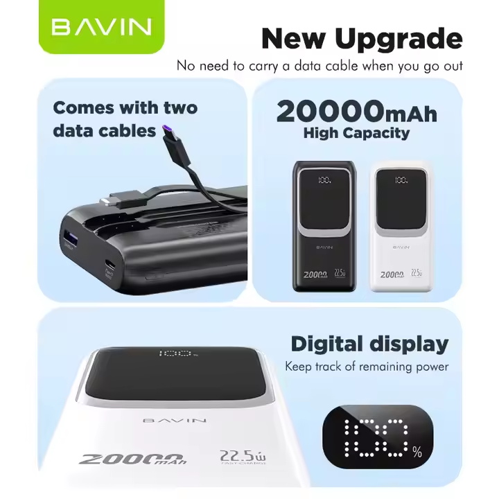 BAVIN 22.5w 20000mah PC easy custom wholesaler 1030S type c usb mobile portable fast charging power bank