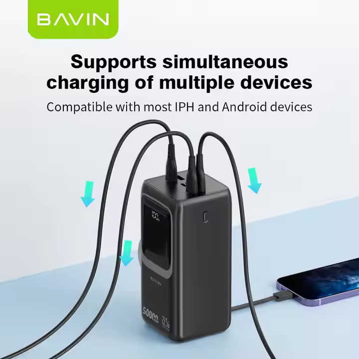 BAVIN 22.5W led display wholesalers PC1032S 50000mah high capacity portable power bank with type-c cable