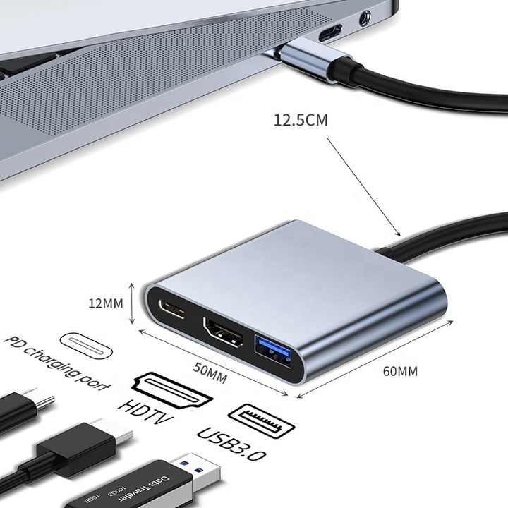 3-In-1 USB C Hub Adapter Type C Multi-function Hub To USB-C PD HDMI USB 3.0 Adapter Converter Cable 3 In 1 Docking Station