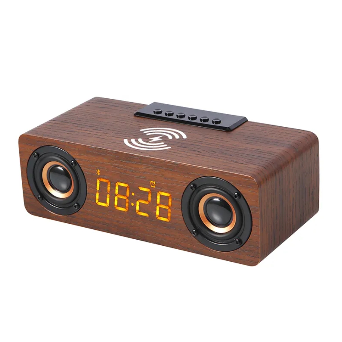FANSBE Desk Multifunction 3 In 1 FM Wooden Speaker 10W Wireless Charger Alarm Clock Bluetooth Speaker