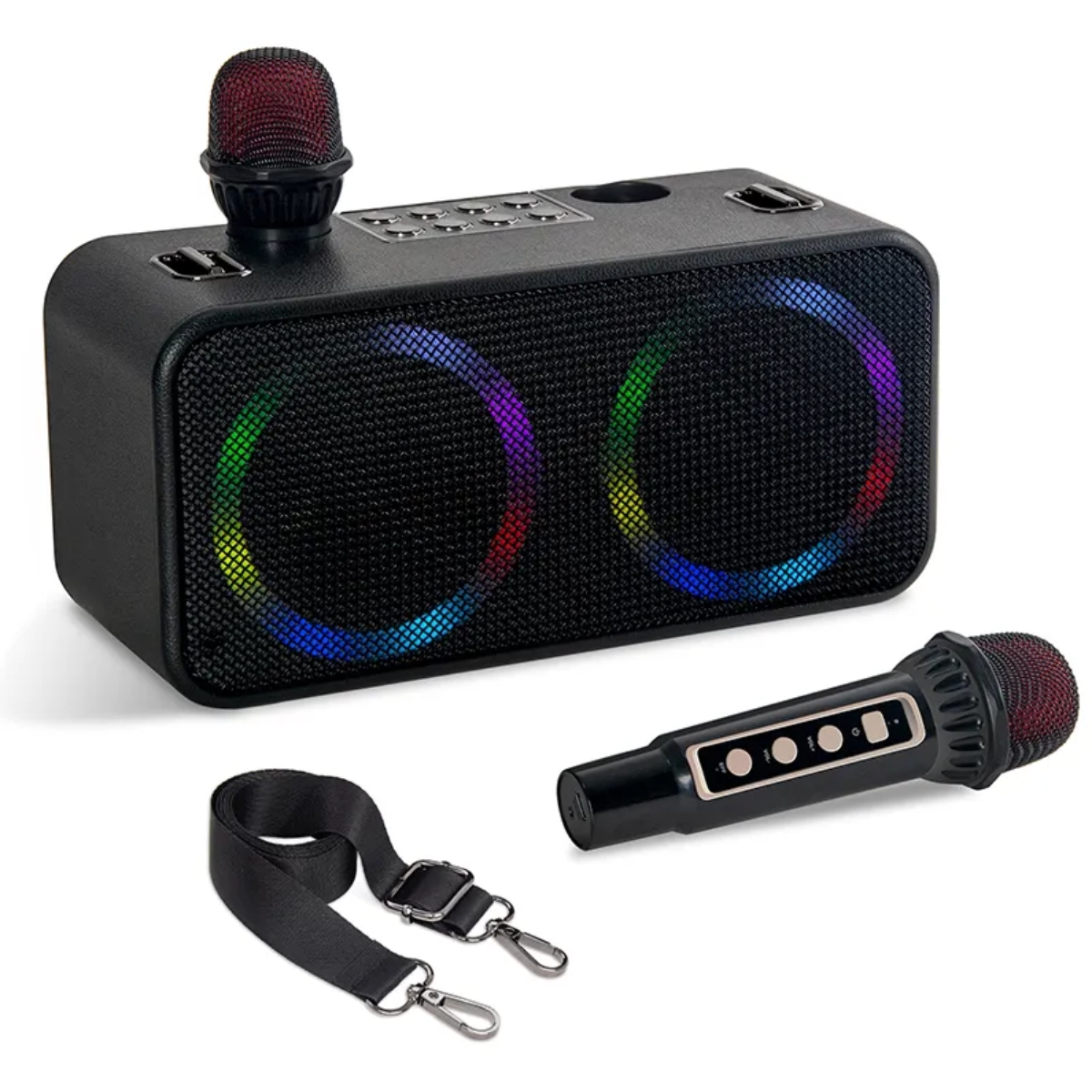 FANSBE Home Family Party RGB Light Bluetooth Speaker Karaoke Machine Set With Two Wireless Microphone