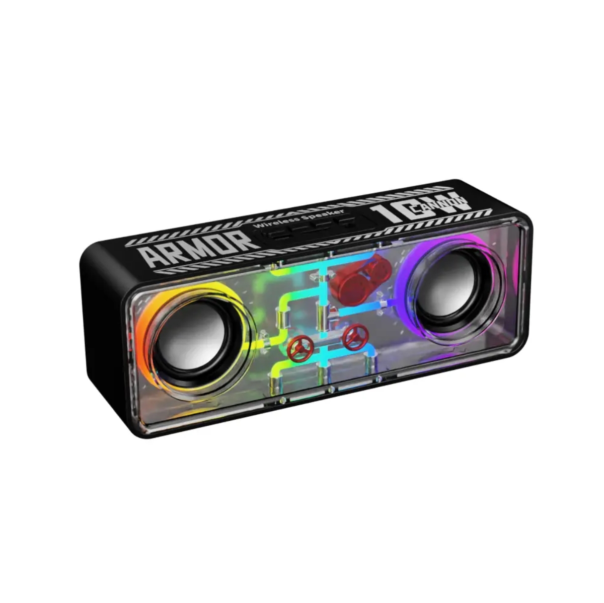 FANSBE Portable RGB Deep Bass TWS Subwoofer Party Armor Transparent Mecha Wireless Bluetooth Speaker