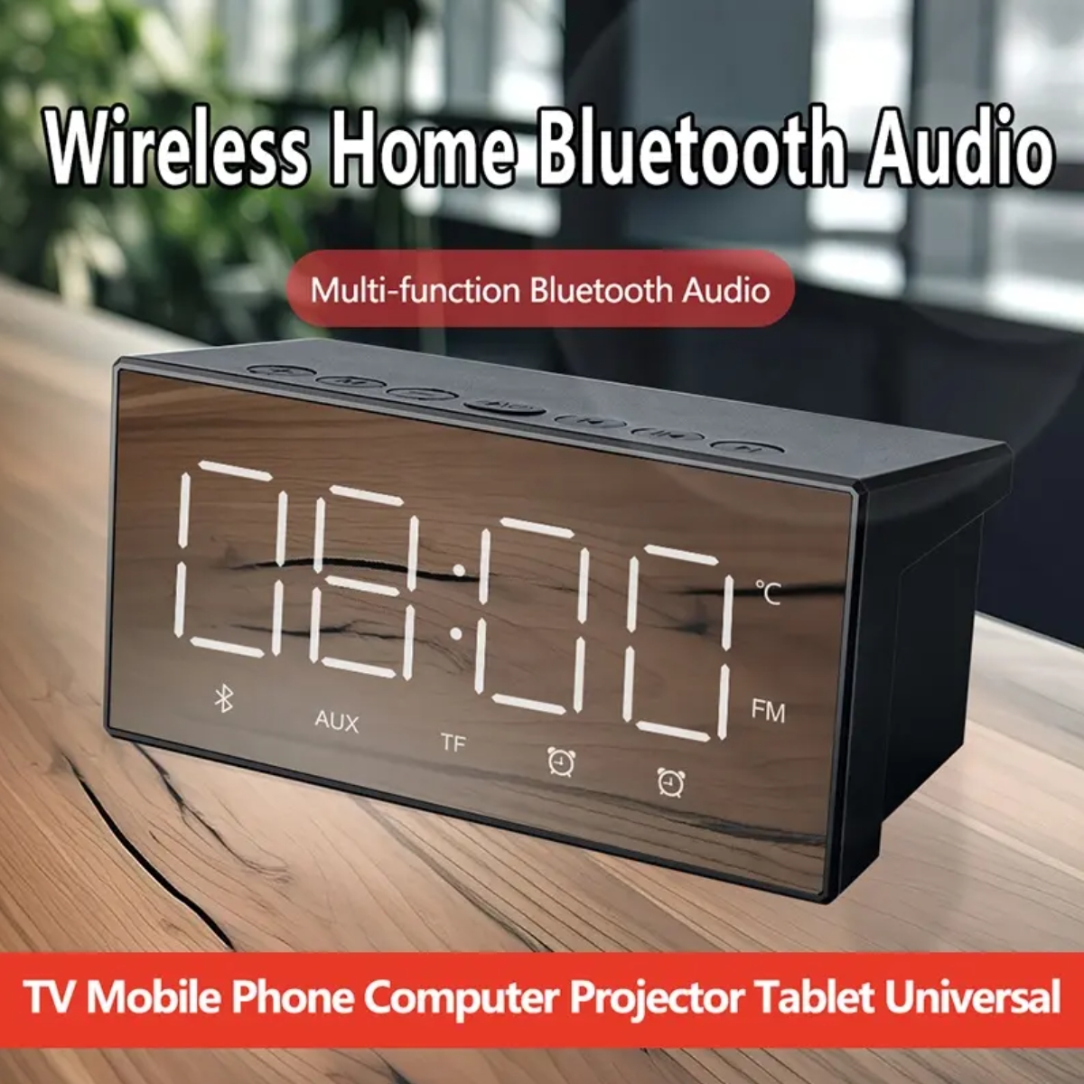 FANSBE Temperature Display Wireless Speaker FM Radio Digital Bluetooth Speaker With Mirror And Alarm Clock