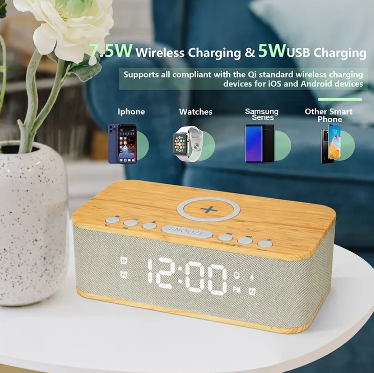 FANSBE Wholesale LED Digital 10W Bluetooth Speaker Mobile Phone Wireless Charger Alarm Clock Speaker