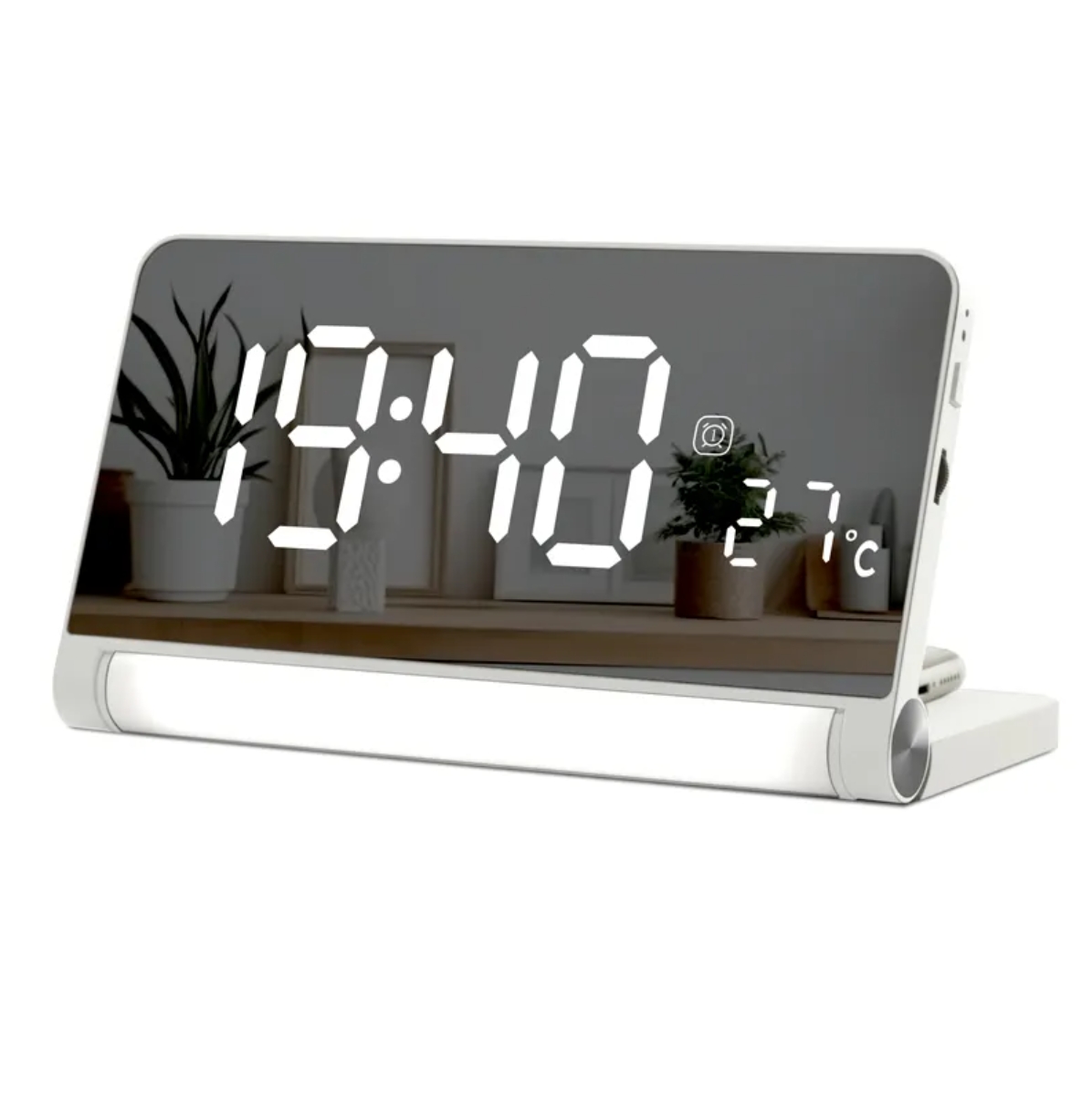 FANSBE Custom 3 Color Night Light White Noise Snooze LED Mirror Digital Alarm Clock Wireless Charger