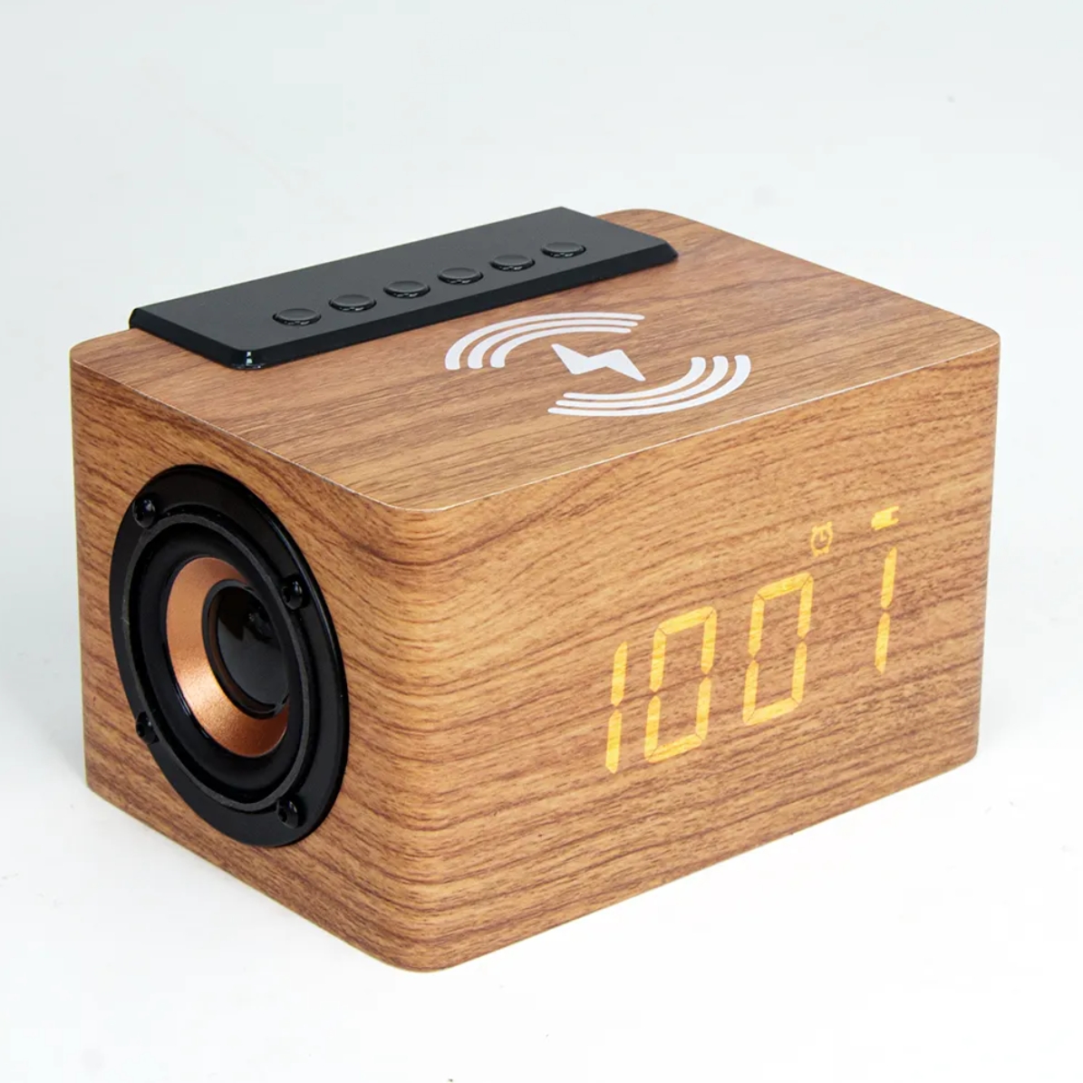 FANSBE Multi-function 10W Wooden Speaker Mobile Phone Universal Charger Desk Digital Alarm Clock Wireless Charger