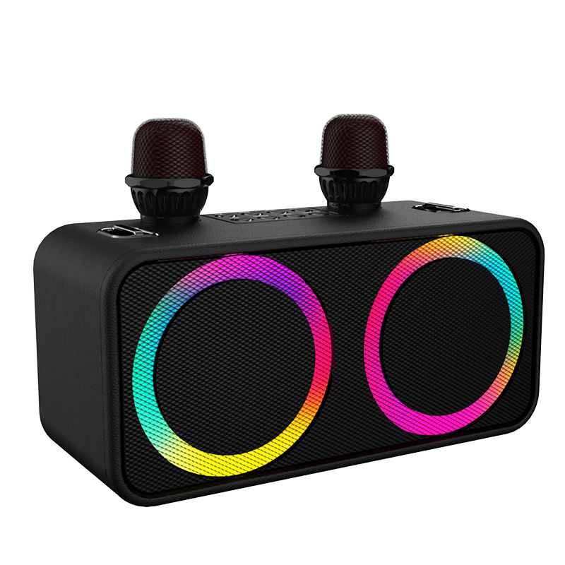 FANSBE Full LED Lighting TWS Function Wireless Portable BT Outdoor Karaoke Speaker With 2 Wireless Microphone