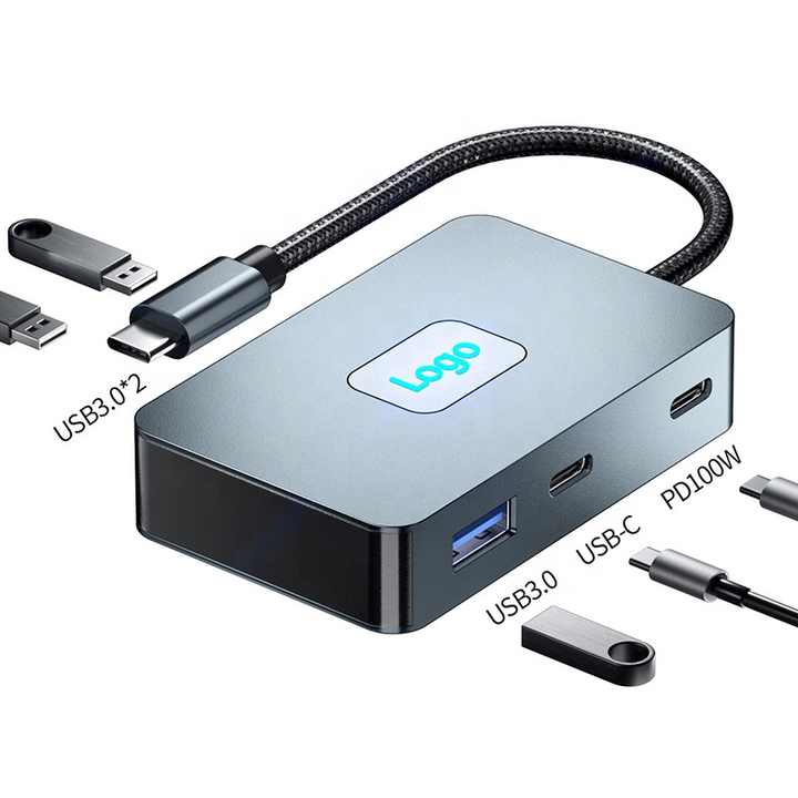 5 in 1 Adapter Hub with USB 3.0 5Gbps High Speed Transfer Type C Computer Input and PD100 Fast Charging Laptop Docking Station