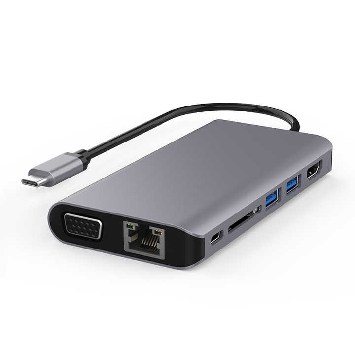 Factory Price Docking Station HDMI VGA Hub Housing USB Hub USB-C to RJ45 + VGA Aluminum Stock ROHS FCC