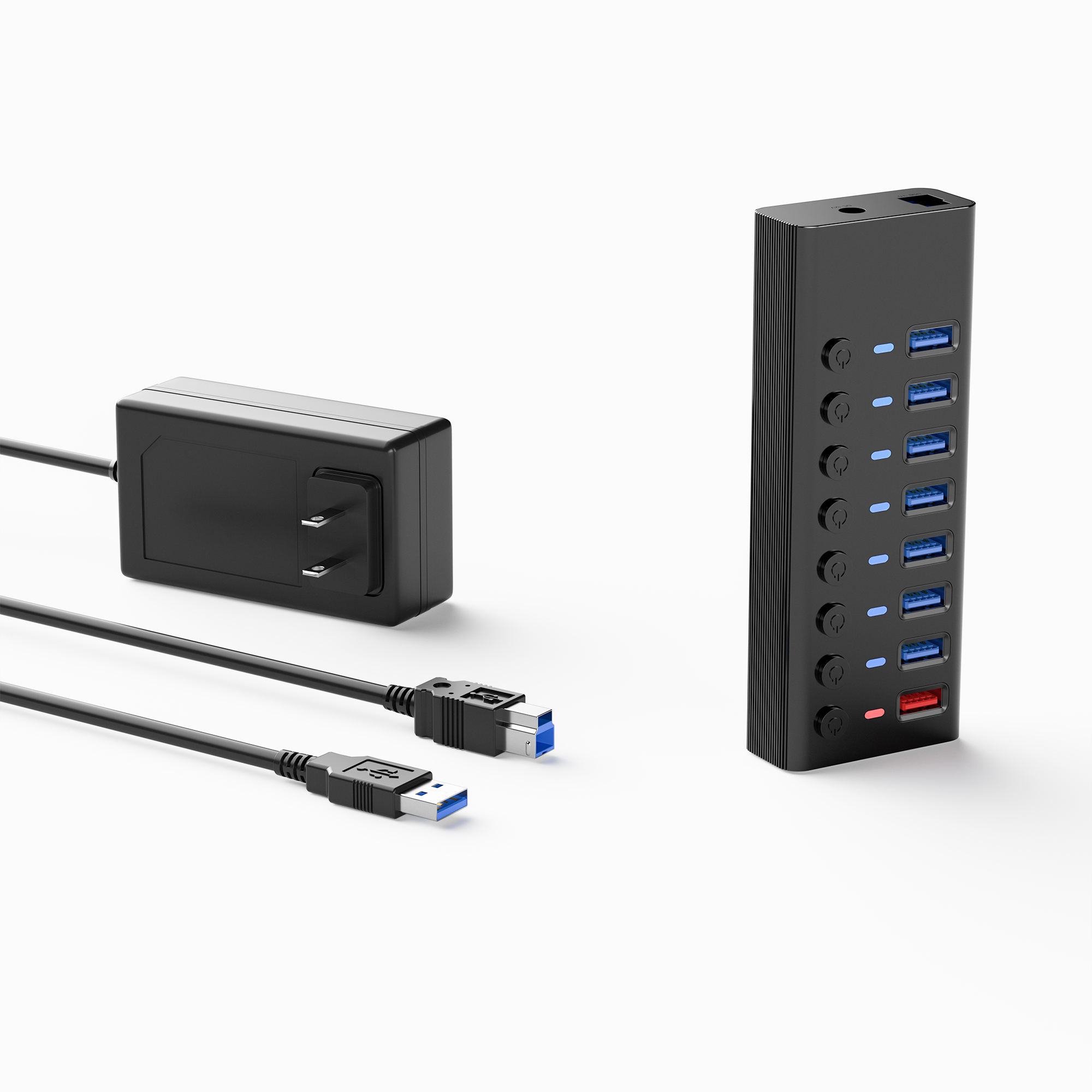 Aluminum 8 Port USB Hub With Switch Fast Charging Port 8 In 1 Usb Hub For PC Laptop USB Charging Hub