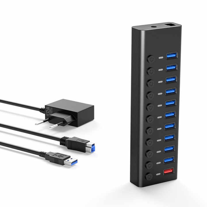 Hot Sell Charging USB Hub With Power OEM Design Black Gray 12V4A USB Hub 11 Ports Customized LOGO