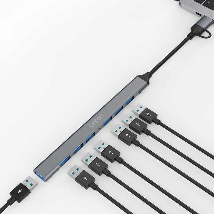 High Speed Universal USB Type-C Hub 7 Ports USB 3.0 Hub with Cable Mini Hub Socket Pattern Splitter Cable Adapters for Laptop PC