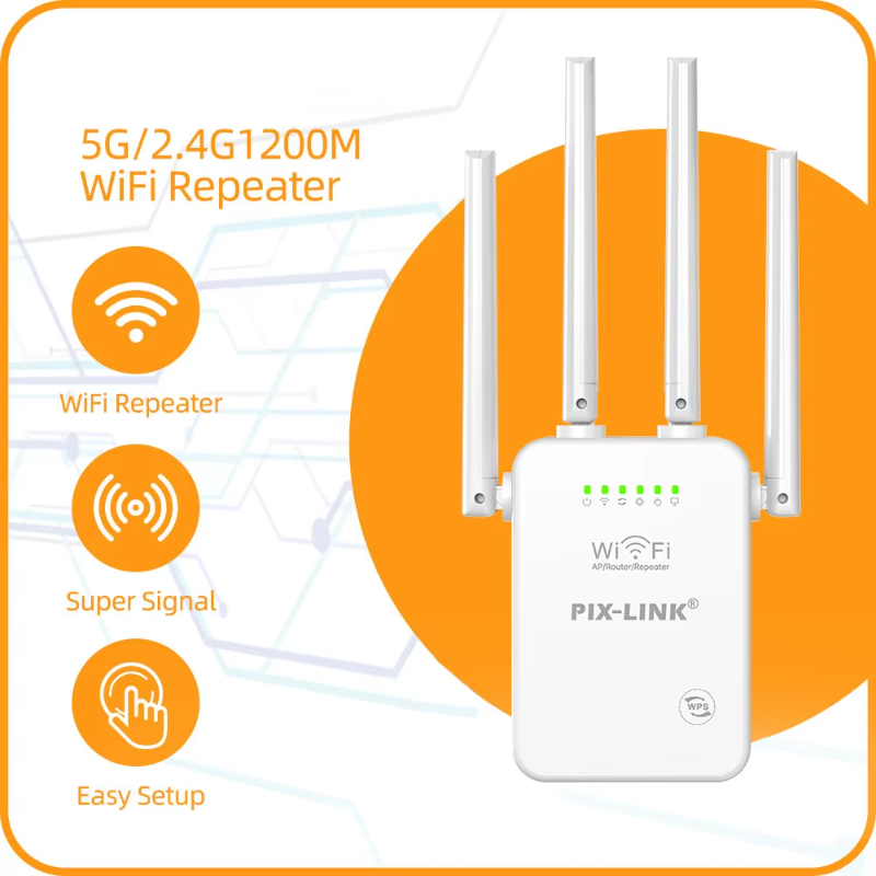 Direct Factory 2024 New Arrival PIX-LINK receptor wifi 1200Mbps Ethernet ports extender wifi signal amplifier