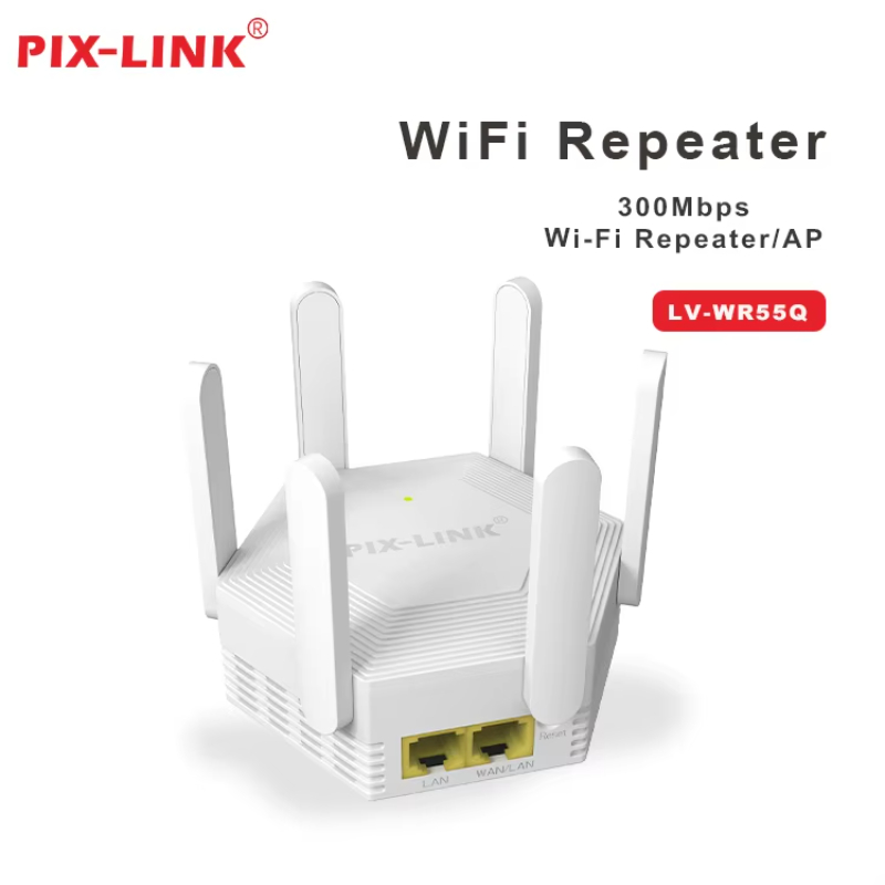 PIX-LINK 2024 New WiFi Extender Signal Booster for Home Powerful 6 Antennas WiFi Booster 300Mbps 2.4GHz Wireless WiFi Repeater