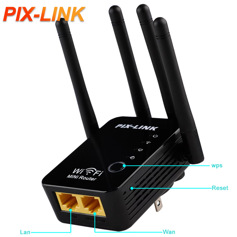 PIX-LINK Wifi Repetidor Wireless Mini Router Wifi Repeater Extender Booster WR16Q Hot Sale Product 300mbps Black OEM ODM Wired Z