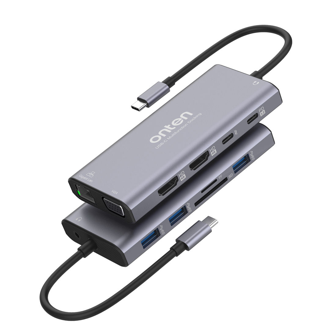 12in1 USB C to dual 4K HI+Gigabit network+VGA 2K+3.03 USB ports+C port data+PD3.0+SD/TF+audio output OTN-UC601