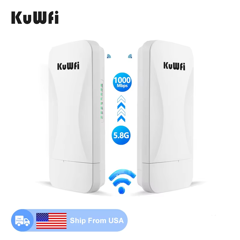 Oversea Stock KuWFi Gigabit 500mW WiFi Extender Long Distance 5.8G 900Mbps 3km PTP Wireless Point to Point Bridge for IP Camera