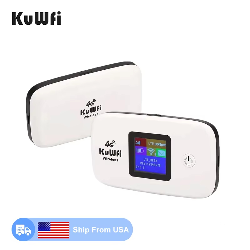 Oversea Stock KuWFi mobile wifi 4g lte router 2100mAh battery built in antenna mini 4g wi-fi router with sim card slot