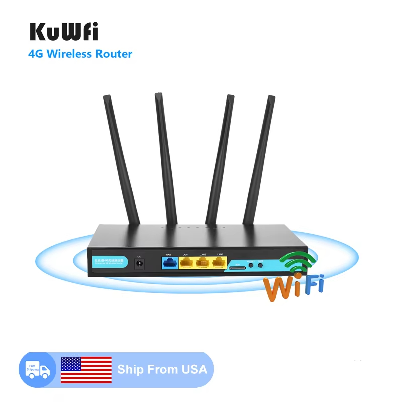 Oversea Stock KuWFi 300Mbps 2.4G strong signal 12V dc industrial 4g wireless lte router with 3_ LAN port