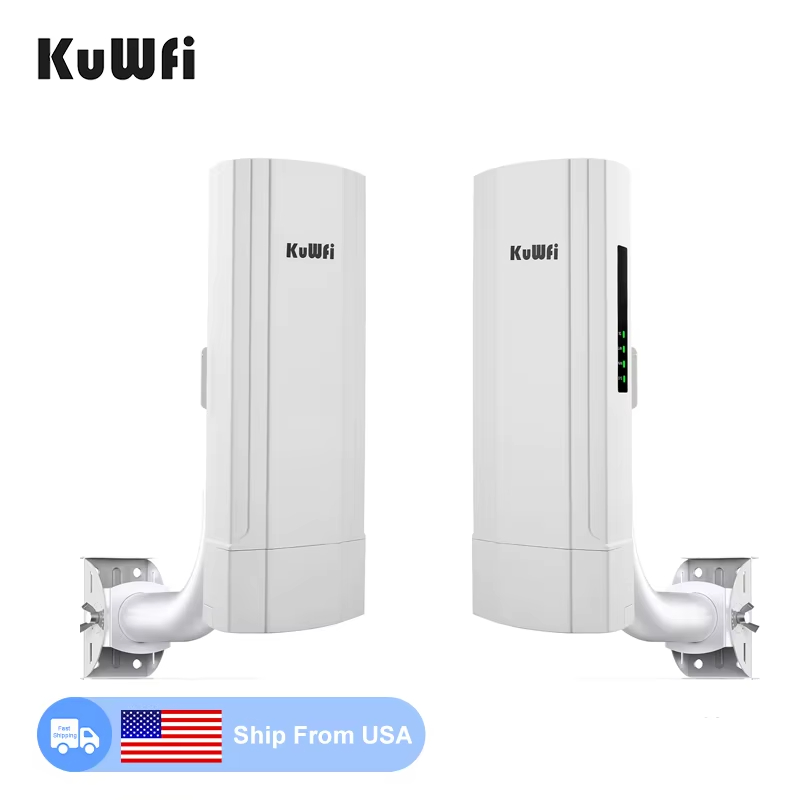 Oversea Stock KuWFi 900Mbps 5.8G QCA9563 chip 5km wi-fi distance point to multipoint wireless bridge with gigabit LAN WAN port