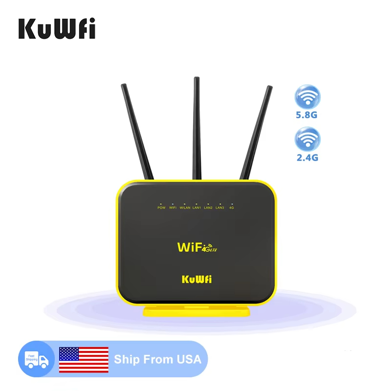 Oversea Stock KuWFi indoor wi-fi cat12 speed home telephone port dual band 1200Mbps lte cpe gigabit 4g router with RJ11 port