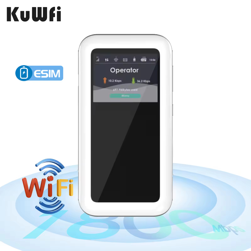 Dual Band KuWFi AX1800 wifi6 mobile router eSim 5g 4500mAh battery 32users hotspot device mini wifi 5g router with big battery