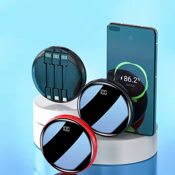 Hot selling Portable Charger 10000mah Li-Polymer Digital LED display Mini Power Bank with Cable
