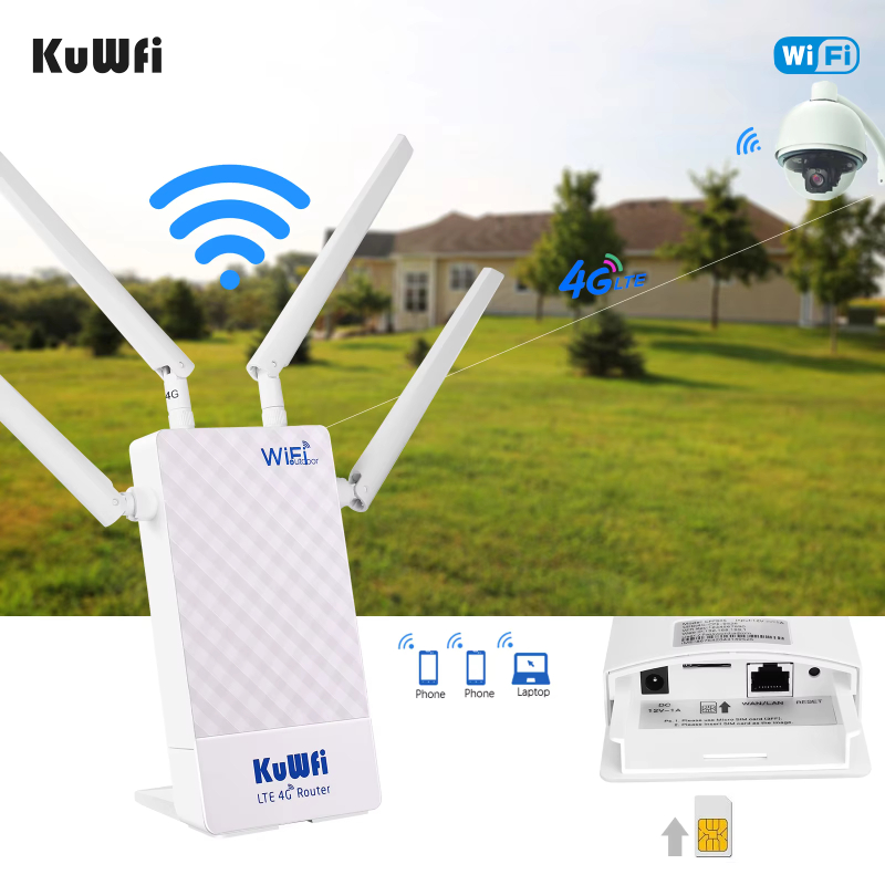 CE_Rohs KuWFi 4g lte router wifi wireless 10 device hotspot ip camera IP65 waterproof outdoor 4g sim router for network item