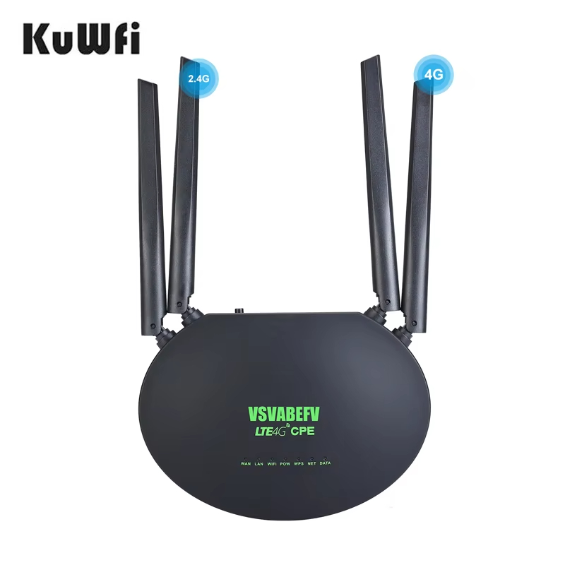 KuWFi 300mbps wireless router devices long range poe 4g lte cpe broadband routers 4dbi antennas sim card indoor 4g wifi router