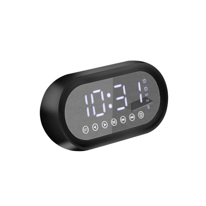 Digital Alarm Clock Wireless Speaker Mirror LED Display, Dual Alarm Clock 5.3 Large Battery Stylish Design With TF Card Music