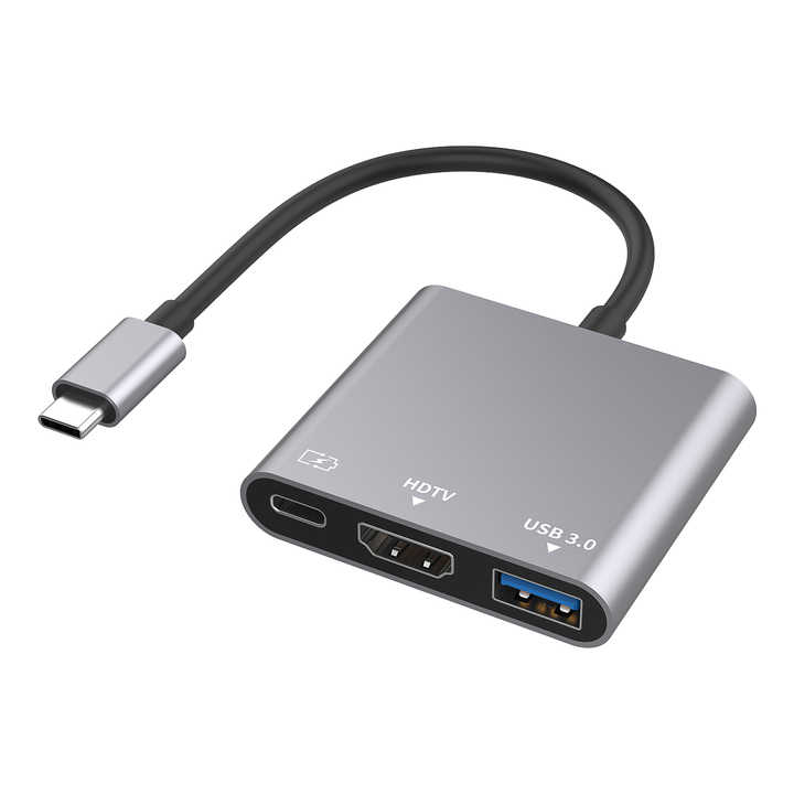 Type-c to Multi-functional Docking Station, HDTV(4K@30Hz) + USB 3.0 + PD 3.0 Adapter