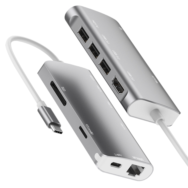 8 in 1 Hub USB Type C to HDTV Network Video 4K SD TF Card Reader Gigabit Ethernet PD 3.0 USB 3.0 USB-C Docking Station 9591C