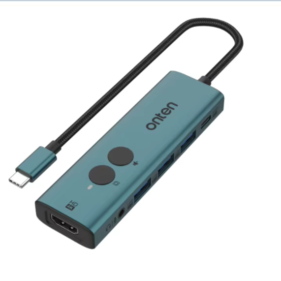 onten Wholesale HD 6 IN 1 4K PD100W 3.5mm Jack USB-C Hub Docking Station USB3.0 Slot Type C Hubs for Laptops OTN-UC123+