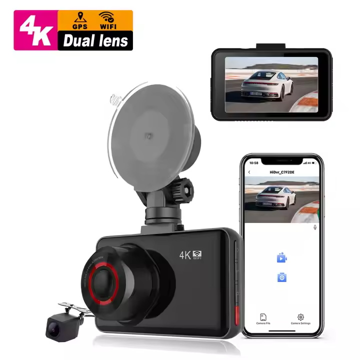 MINI car dvr wifi gps 4k dash cam video camera doble camara front and rear dual lens dash camera 4k wifi dashcam