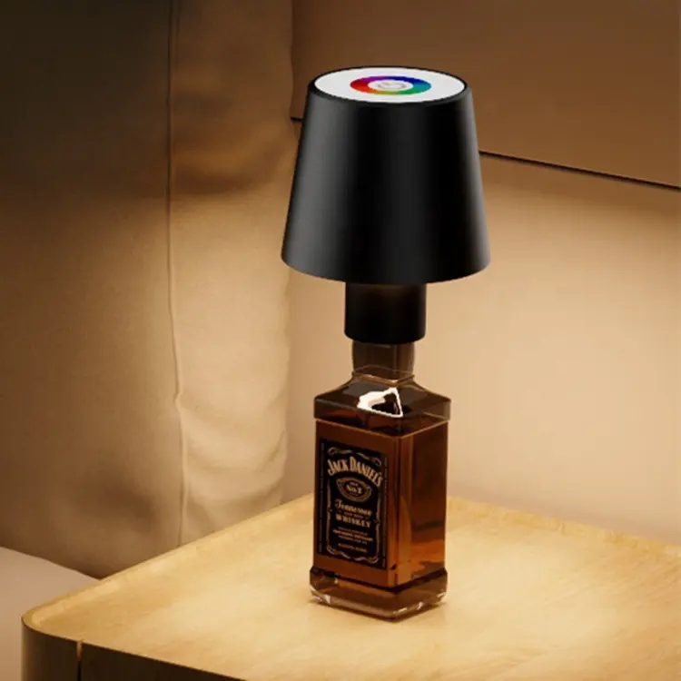 USB Rechargeable Home Decor Table Lamp Battery Operated Warm White & RGB Wine Bottle Lamp for Bedroom