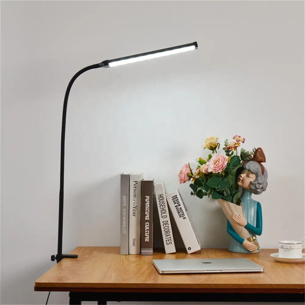 Student Long Flexible Gooseneck Eye Caring Led Reading Lamp Clamp Desk Lamp Led with 3 Modes 10 Brightness