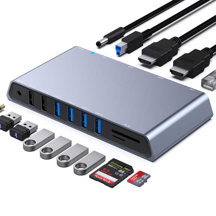 Customize 12-in-1 USB-A/USB-C Docking Station, Dual HDMI-, 6 USB Ports, SD/TF Card Reader, Gigabit Ethernet, Headphone Jack